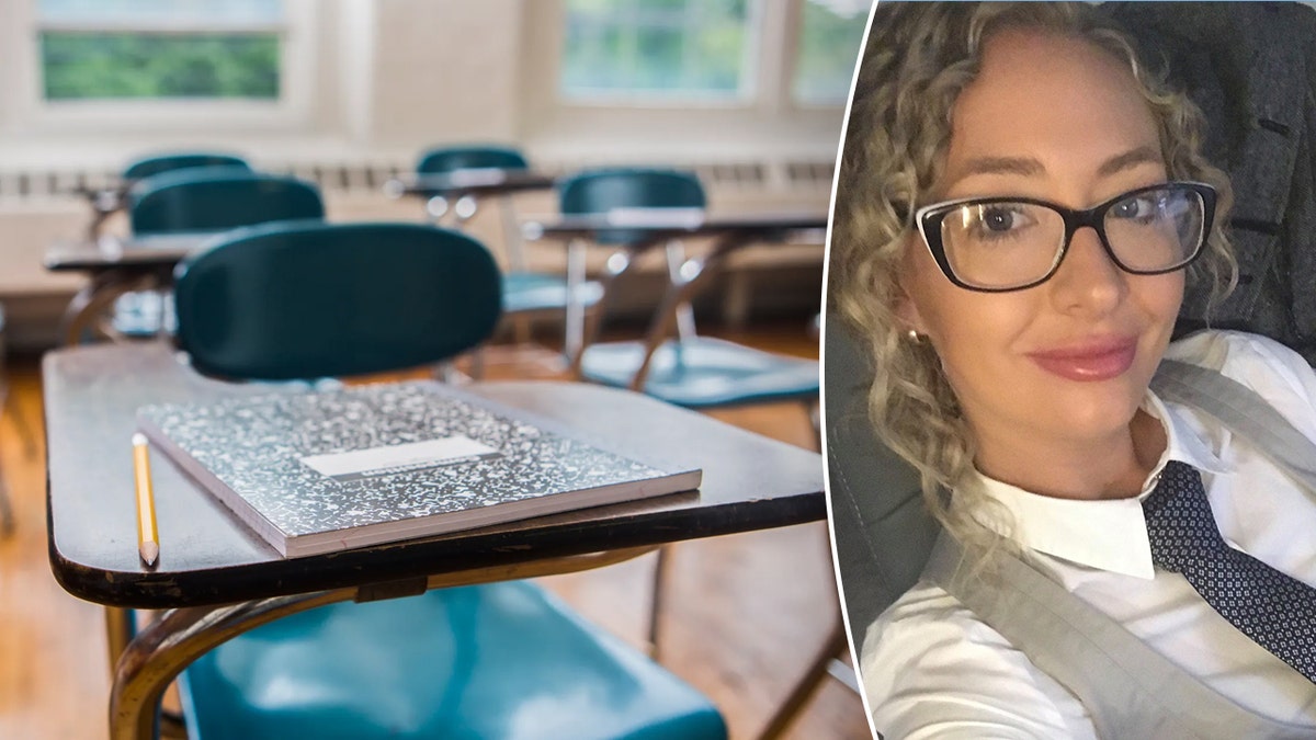 Un profesor se declara culpable de abusar sexualmente de una alumna de 15 años semanas después de dar a luz: informe Karly Rae en una imagen dividida con un aula vacía.