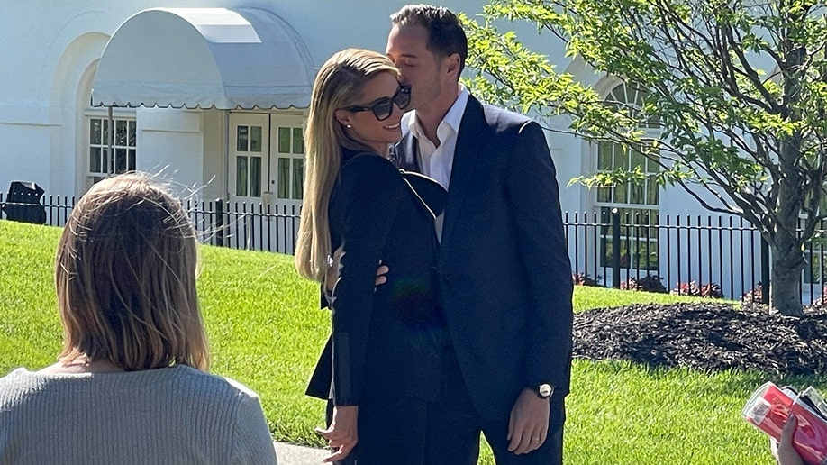 Paris Hilton and her husband Carter Reum arrive at the White House for a meeting on a child abuse law, Tuesday, May 10, 2022.