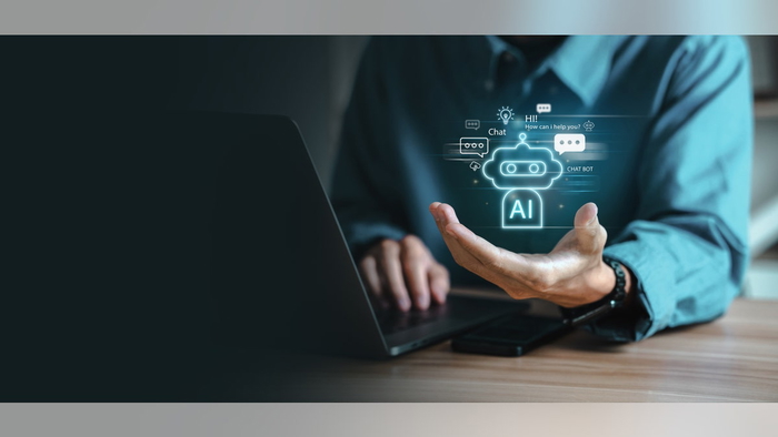 фотоиллюстрация бизнесмена, использующего чатбота с искусственным интеллектом