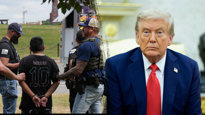 Компиляция фотографий с изображением ареста в Вашингтоне и президента Трампа