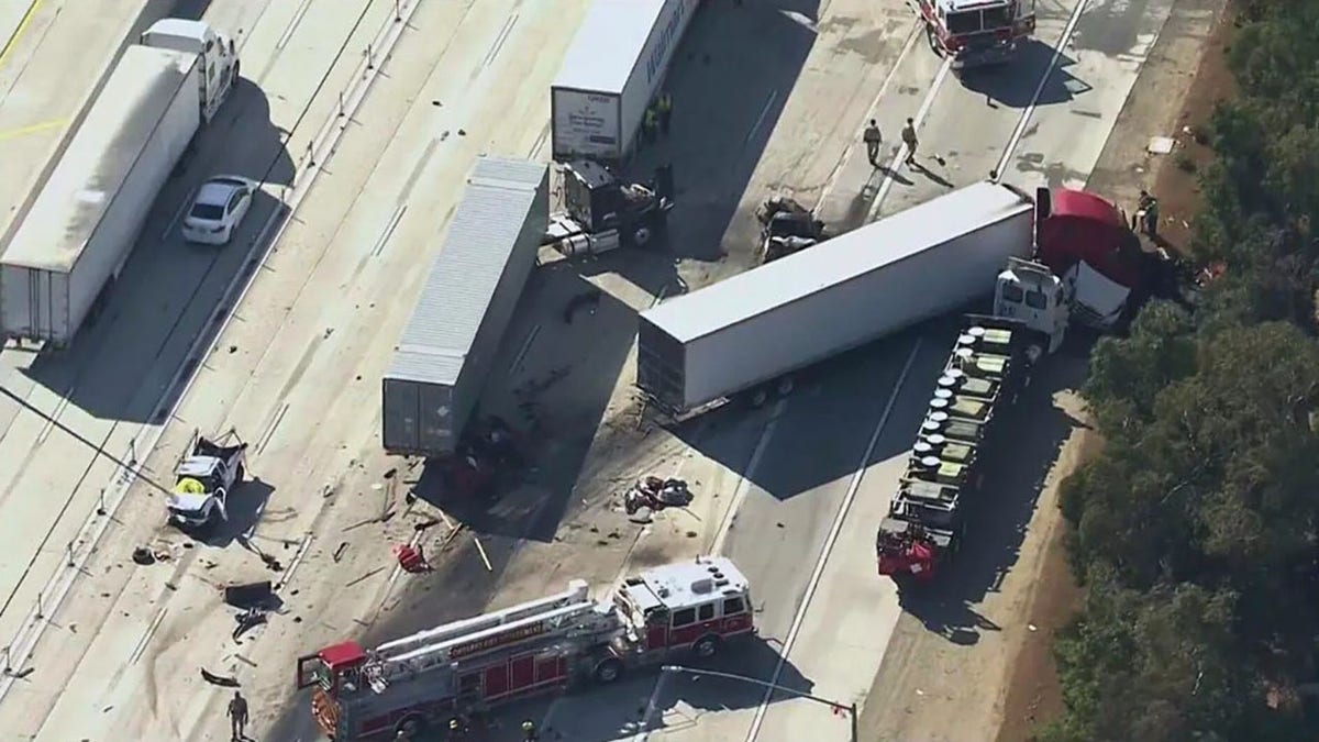 146 illegal immigrant truck drivers arrested in Indiana crackdown, as Noem says, 'Your days are numbered' The scene of a track crash in California.